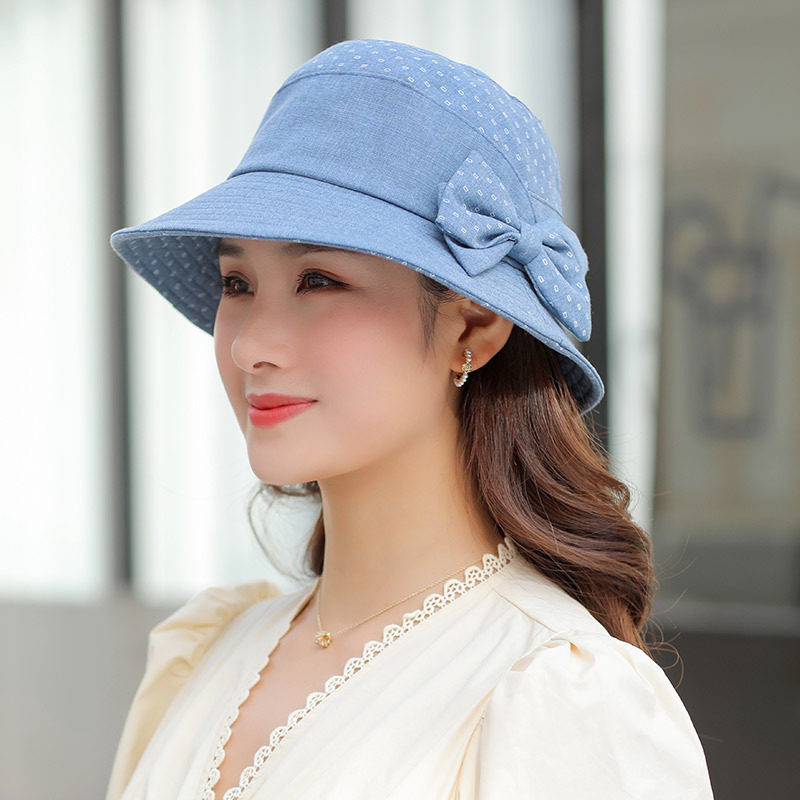 防晒帽子女中老年盆帽夏季时尚百搭遮脸太阳帽妈妈可折叠遮阳布帽