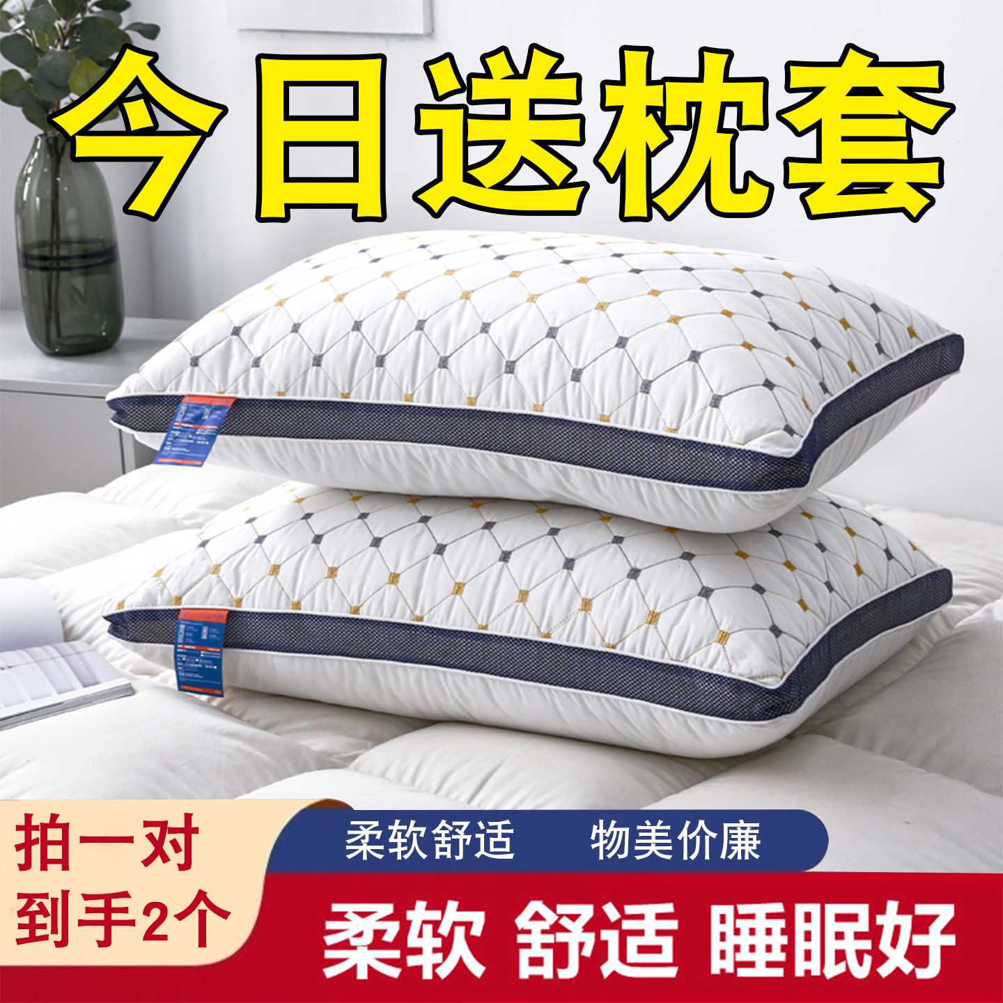 枕头套和枕芯一套家用一对装整头护颈椎助睡眠宿舍单人睡觉套装男
