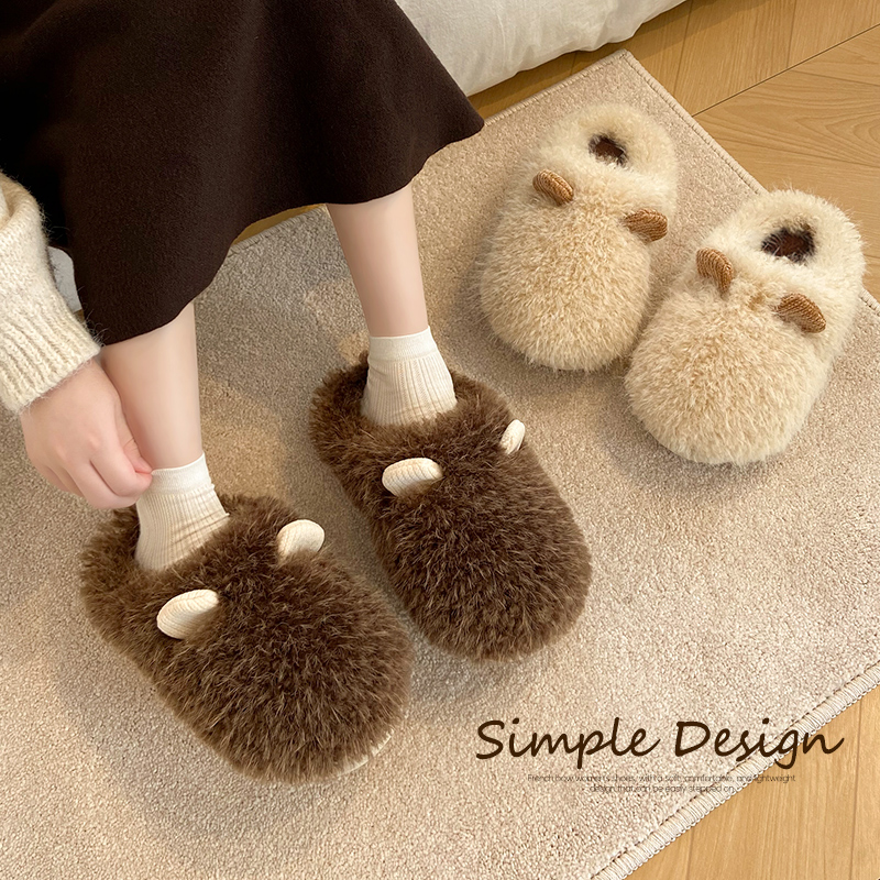 棉拖鞋女款秋冬季2025新款室内家居防滑可爱加绒毛毛拖鞋女士冬天