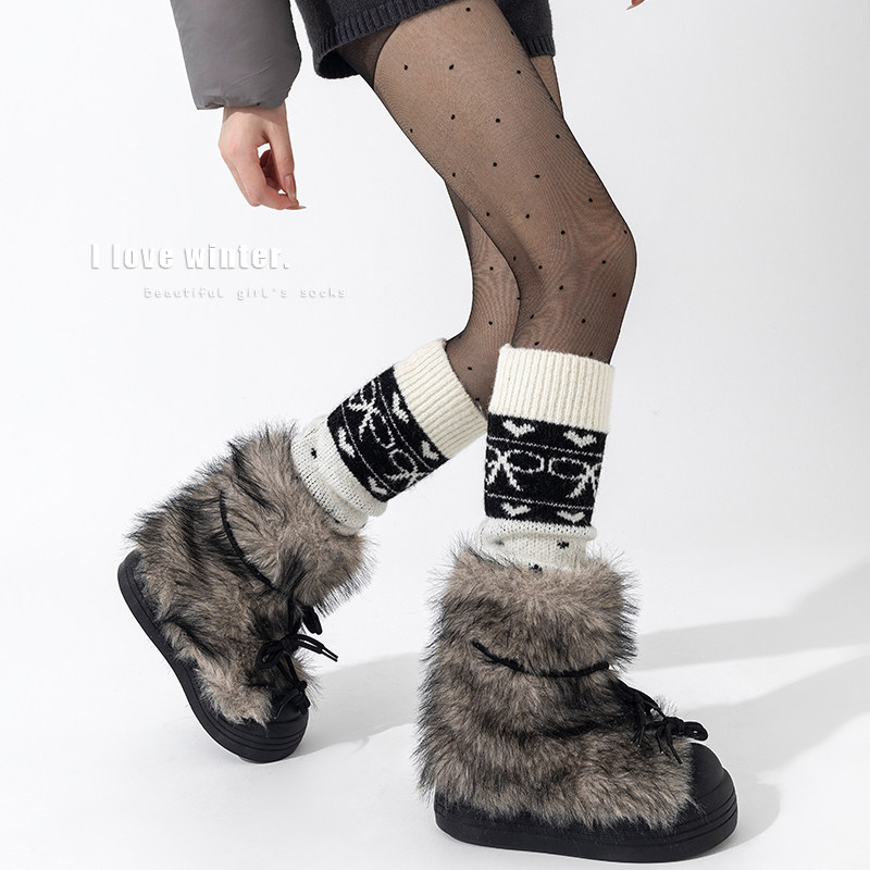 雪地靴袜套堆堆袜女2025新款秋冬保暖叠穿复古费尔岛针织小腿袜子