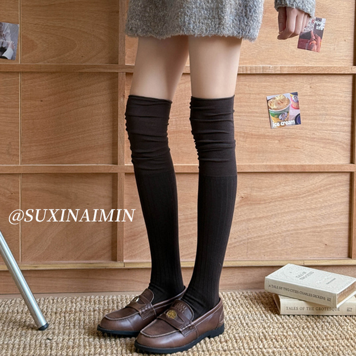 咖色长筒过膝袜女配靴子袜子美拉德长靴堆堆袜秋冬季加厚保暖显瘦