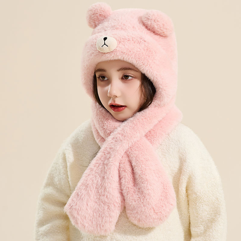 儿童小熊围巾连体帽子女童冬天防寒保暖护耳雷锋帽可爱公主毛绒帽