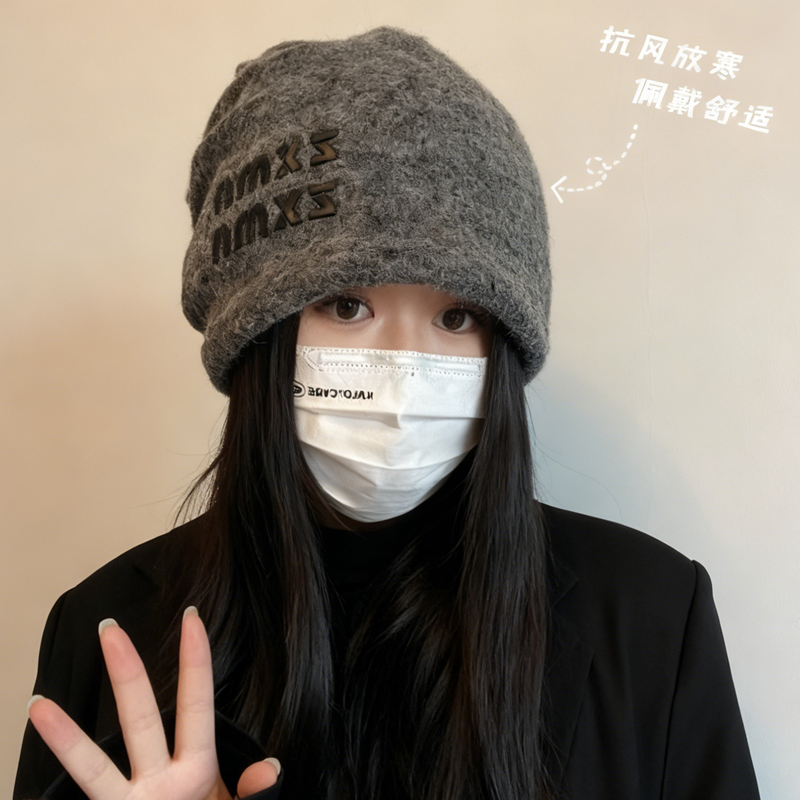 秋冬氛围感厚帽子堆堆帽女针织毛线帽冷帽保暖护耳毛绒包头帽冬季