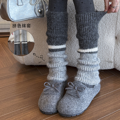 灰色袜套堆堆袜修饰腿型女2025新款秋冬季加厚保暖拼色针织小腿袜