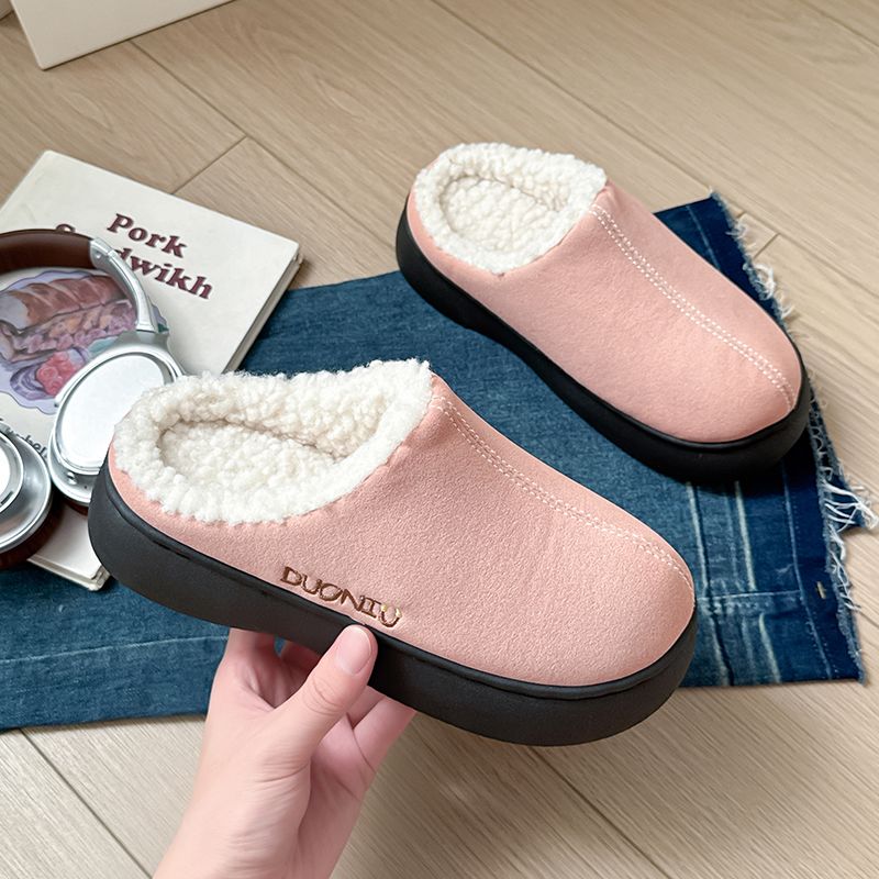 踩屎感棉拖鞋女2025新款秋冬季保暖厚底加绒耐磨防滑情侣毛毛拖鞋
