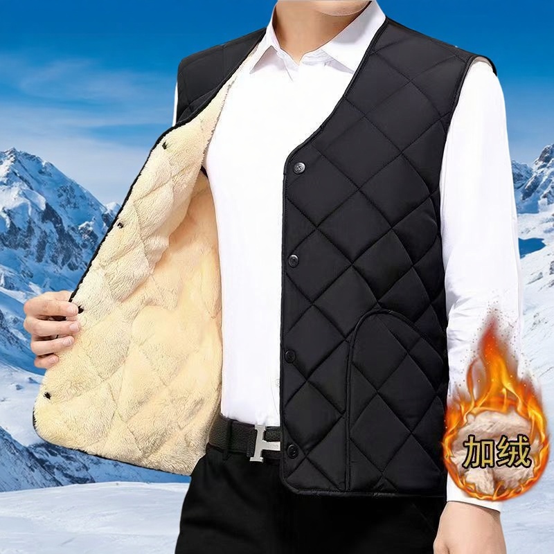 中老年人棉马甲男士2025冬季新款加绒加厚口袋坎肩爷爷保暖棉背心