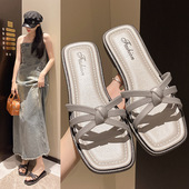 时尚 银色拖鞋 外穿绝美海边沙滩凉拖 仙女风2025新款 夏季 法式 小凉鞋