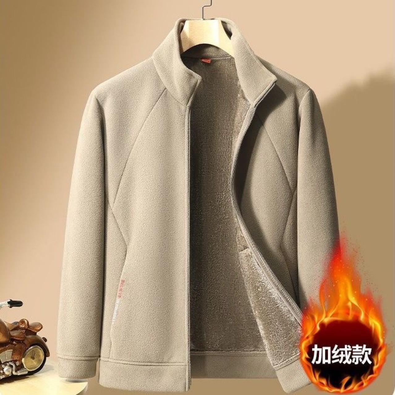 抓绒卫衣男士秋冬摇粒绒外套加绒加厚宽松卫衣休闲保暖立领夹克衫
