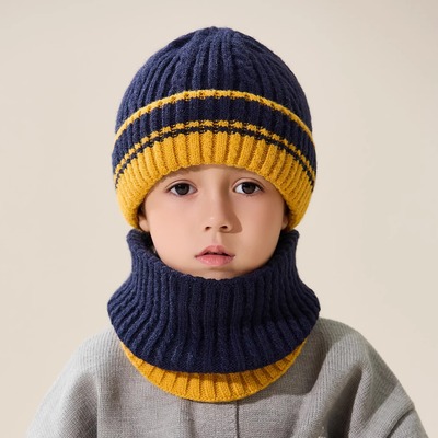 儿童帽子冬季男女孩护耳帽中大童保暖加厚套头护耳防风帽围脖套装