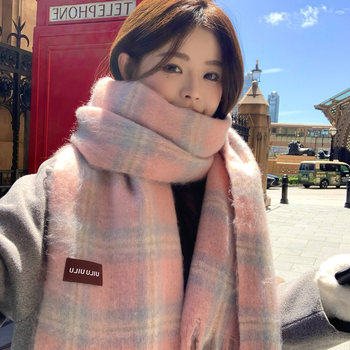 韩系氛围感格纹马海毛针织围巾女冬季新款粉色加厚保暖护脖潮学生,女士内衣/男士内衣/家居服,睡衣/家居服套装,淘宝优惠券,粉丝福利购,淘宝优惠卷