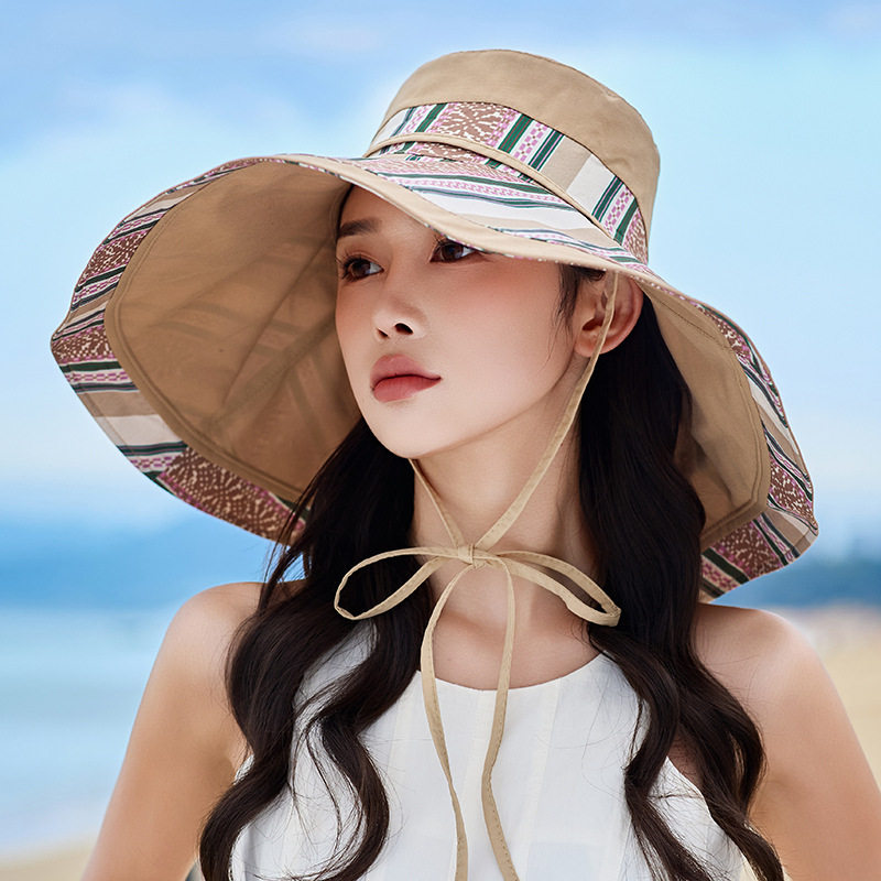 遮阳帽子女士夏天超大沿遮阳帽抗UV沙滩帽户外防晒出游可折叠