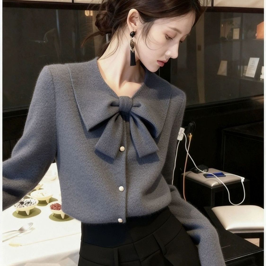 东莞大朗毛衣针织开衫外套不起球正品早秋广州十三行女装翻领上衣