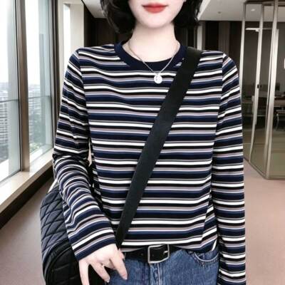 广州白马长袖2026春秋季新款无锡纯棉条纹t恤女装沙河虎门上衣服