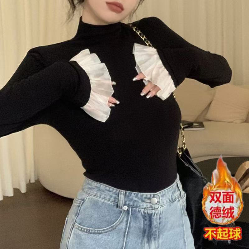 广州白马虎门无锡喇叭袖半高领T恤女2026春秋义乌新款打底衫上衣图片