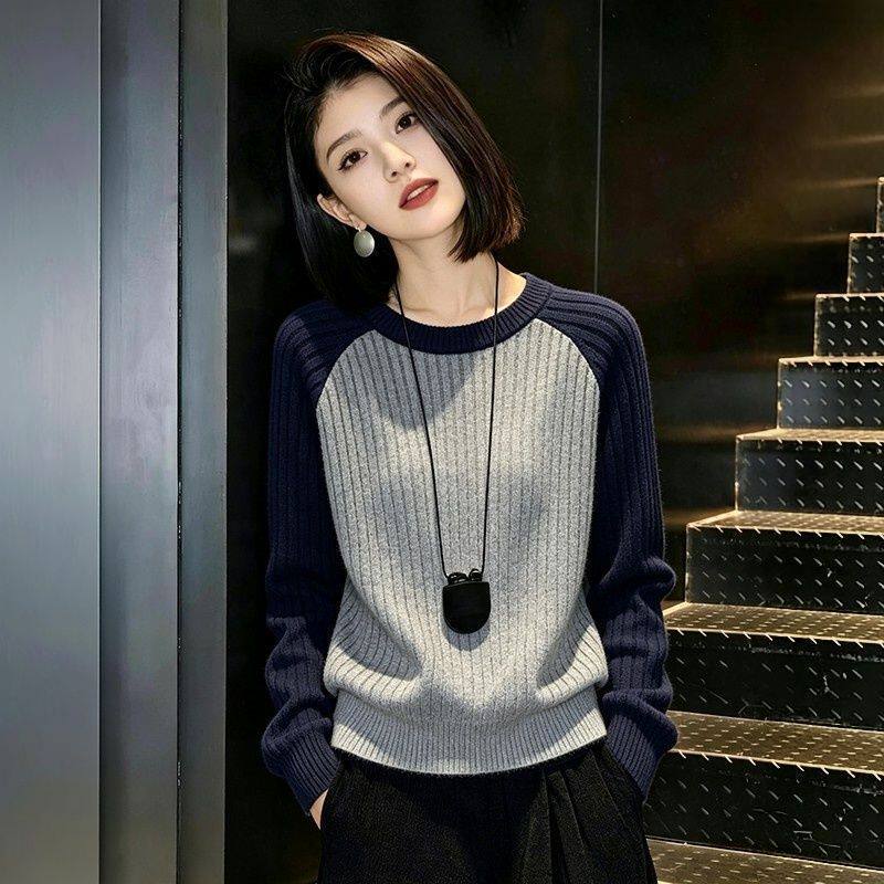 东莞大朗不起球正品毛衣新款洋气女装桐乡拼色针织衫毛织工厂直销