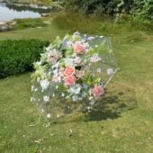 外景旅拍新款 简约风手拿伞 婚纱摄影道具花伞粘花透明伞小清新时尚