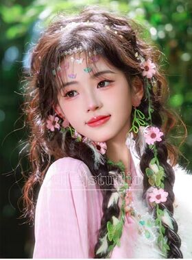 春天感仙女系编发带麻花辫子