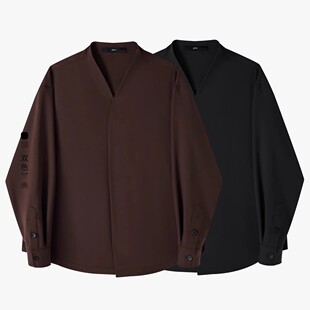 HERBEL【直播款】黑白秋季休闲衬衫长袖男士休闲西装外套复古潮