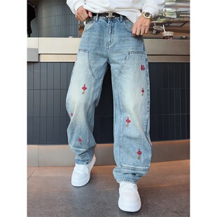 YULE语乐/25371新年元素中国结灯笼绣花福马年氛围感轻弯刀牛仔裤