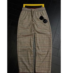 直播间同款【EDGE AYED】秋冬舒适复古格纹高奢撞色高腰休闲裤