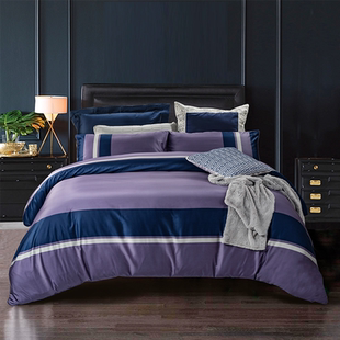 Natural Home/自然怡家80支纯棉四件套防皱双人被套紫色轻奢