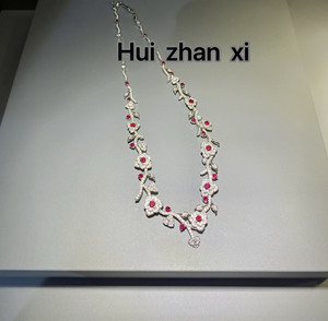 Hui zhanxi红宝项链玫瑰花钻石镶嵌锁骨链时尚百搭