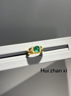 Hui zhan xi培育祖母绿3ct糖塔复古设计款戒指男女