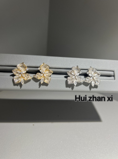 Hui zhan xi白钻k黄k白马眼满钻耳钉设计款大牌个性耳饰耳钉