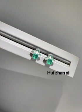Hui zhan xi培育祖母绿小方糖精致款小耳钉