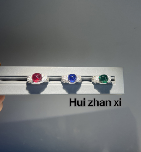 Hui zhanxi培育红宝 蓝宝 祖母绿糖塔复古款戒指多色