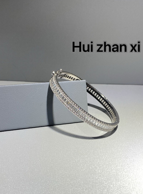 Hui zhanxi 培育白钻时尚轻奢T方钻手镯高级感足s925银镀金