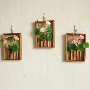 创意典雅简约悬挂仿真荷花木壁挂壁饰背景墙装饰手工制作