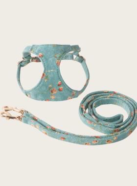 宠物胸背带狗猫咪牵引绳背心式遛狗绳PU内侧为麂皮绒猫犬通用蓝色