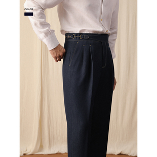 廓尔格牛仔西裤男秋冬季直筒免烫意式高腰裤商务垂感绅士休闲长裤