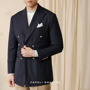 休闲戗驳领布雷泽西装男秋冬双排扣商务修身外套垂感免烫意式西服