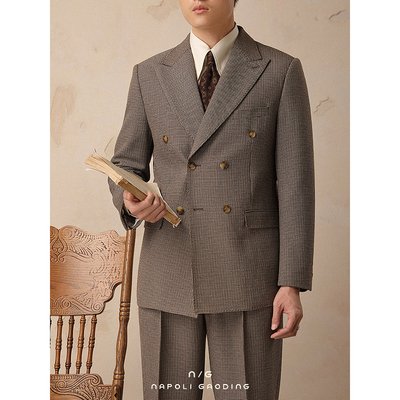意式西服双排扣复古戗驳领西装男
