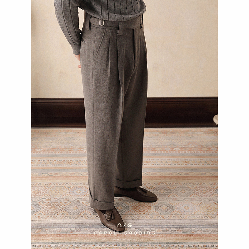 冬季廓尔格高腰直筒西裤男休闲裤