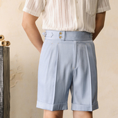 那不勒斯垂感五分西裤 直筒巴黎扣商务休闲免烫裤 男夏季 高腰短裤