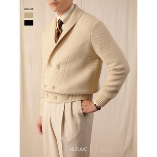 青果领双排扣开衫毛衣男秋冬宽松休闲免烫上衣商务保暖意式针织衫