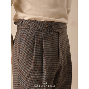 千鸟格直筒西裤男春款那不勒斯商务垂感休闲裤巴黎扣免烫高腰裤子