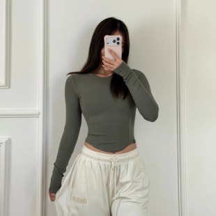 女士运动健身长袖 rib针织螺纹超柔软短款 E27 Mellow TTWOLVES新款