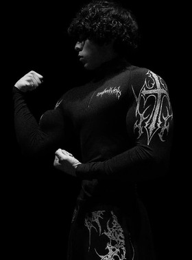 TT WOLVES哥特风半拉链长袖速干连帽衫紧身高弹男女同款压缩衣C51