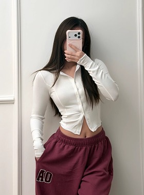 TTWOLVES螺纹高弹健身运动休闲女士纽扣开衫Mellow rib中等长度X7