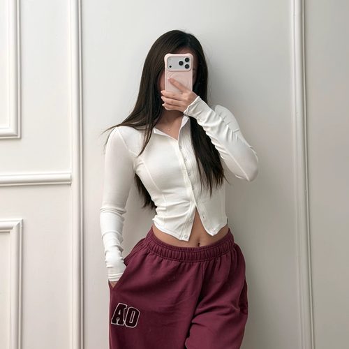 女士健身运动纽扣开衫高弹螺纹