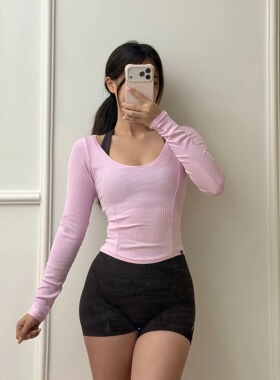 TTWOLVES女士大V领超柔软高弹Mellow rib螺纹运动休闲健身长袖D58