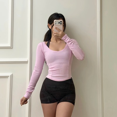 女士螺纹健身运动柔软高弹长袖