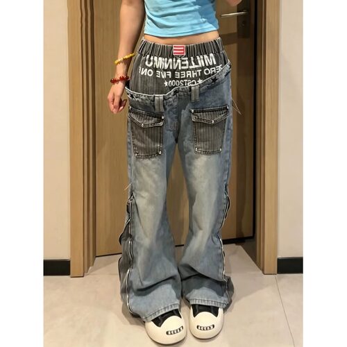 FEAR4FREE多口袋立体工装裤做旧水洗重工廓形脏染牛仔裤长裤男女