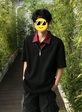 W449高质量假两件衬衫短袖P34黑色M到3XL
