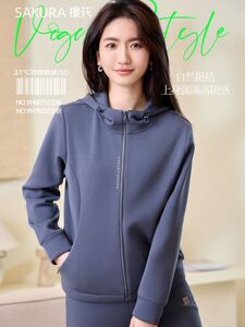 羽珞樱花女外套2024春季新款连帽开衫莫代尔棉百搭运动卫衣潮702