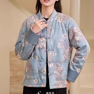 森牧羊花棉袄国风女驼绒羊毛妈妈棉服保暖上衣加大码开衫外套3188